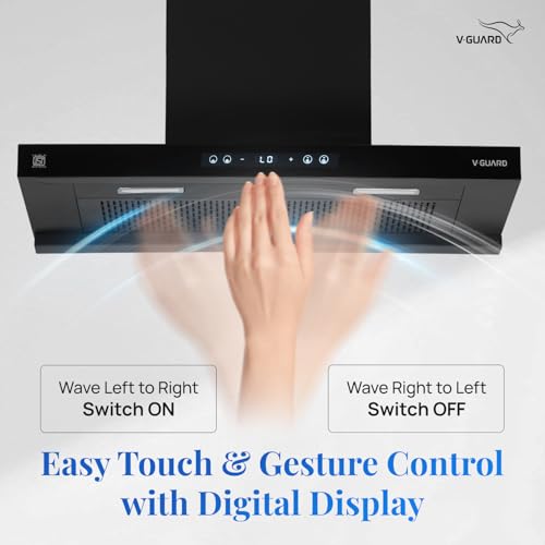 Image of V-Guard BLDC Chimney for Kitchen 90 cm | 1500 m /h Suction | Low Noise Operation | Free Installation Kit | Heat Auto Clean | Gesture Control with Touch Panel | V-Guard BT 90