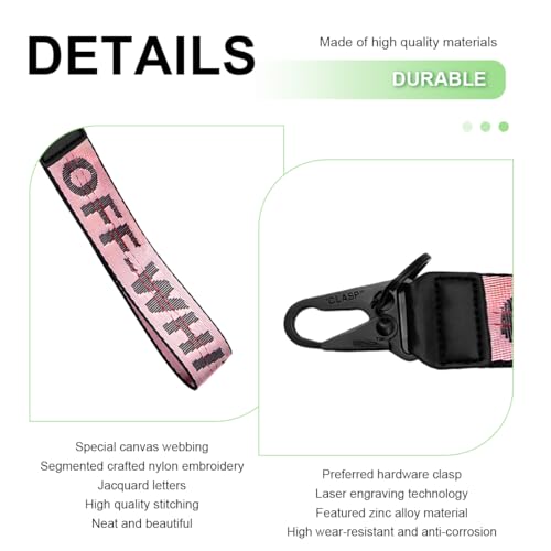 Image of DXNQ Car Keychain, Fabric Keychain Wrist Lanyard, Key Ring for Cars Keys Wallets Jeans Decoration, Car Accessories (Pink)