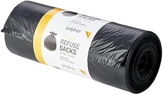 Polylina 20 Tie Top Large Tough Durable Heavy Duty Bin Bags Refuse Sacks, Recycled Plastic, Black, 110 Litre