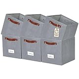 DECOMOMO Storage Bins, Cube Storage Bin with Labels, Fabric Storage Cubes for Shelves (11' / 6pcs, Texture Grey)