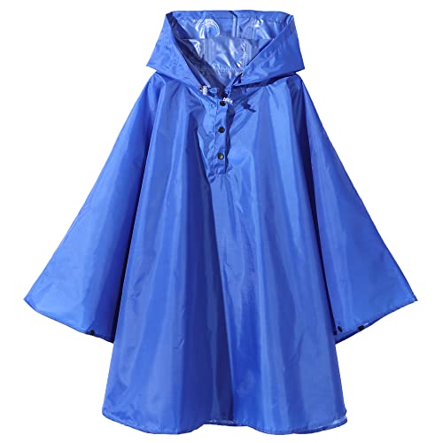 Regenbekleidung Kinder, Regenmantel Regenponcho Regenjacke mit Kapuze Wind- und Wasserdicht Regencape für Jungen Mädchen Blau XL