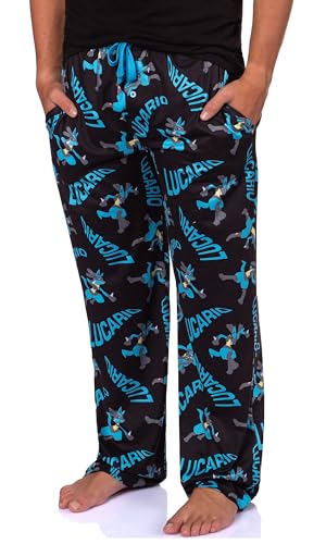 Mad Engine Pokemon Men's Lucario #0448 Fighting Poses All Over Print Adult Pajama Pants Sleep Lounge Bottoms