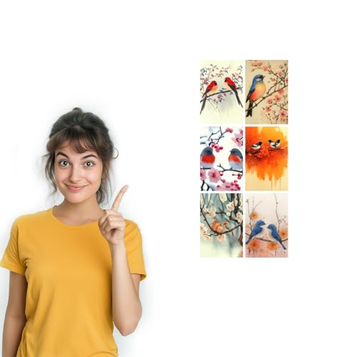 Image of SiddArtify Bird Wall Art Poster Print Set - Watercolor Bird and Blossom Prints for Living Room Bedroom Decor - Set of 2-4x6 Inch - Board (Pack of 6) - Sticker (Pack of 6)