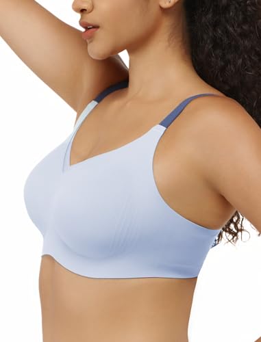 Image of Wireless Bra with Support, Seamless Bra for Women, Mesh Elegance Shaping Bra with Contrast Colored Straps
