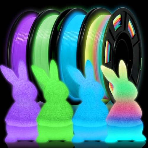 Image of YOUSU 1.75mm 3D Printer Filament Bundle, Glow in The Dark Filament Multicolor, Green, Blue, Purple and Rainbow, PLA Filament 1.75 mm, Dimensional Accuracy + /- 0.03 mm, 250g X 4 Pack