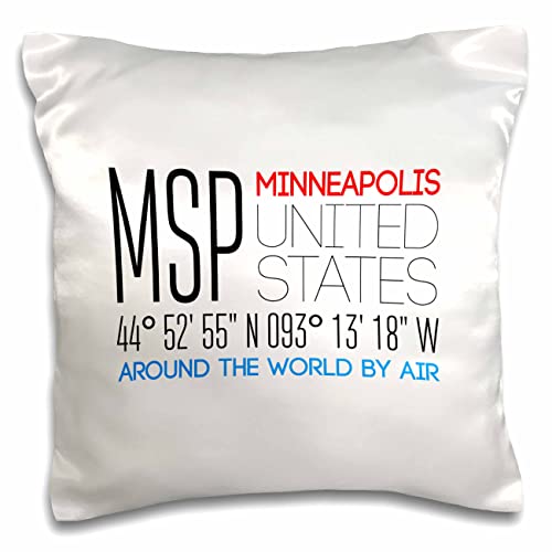 3dRose Alexis Design-Around The World by Air-Pleasing Text MSP, Minneapolis, United States, Location Coordinates (pc-311102-1) Pillow Case, White