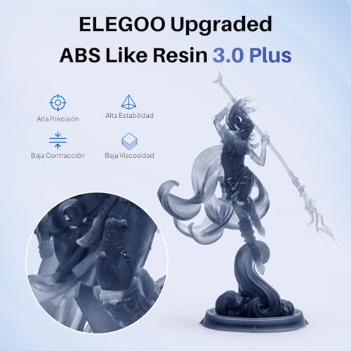 Image of ELEGOO ABS-Like Resin 3.0 Plus, 3D Printer Resin with Low Viscosity and High Precision, 405nm Rapid UV-Curing Photopolymer Resin, 3D Resin for LCD /DLP 3D Printing, Smoky Black 1000G