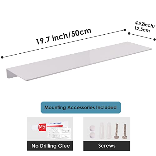 Veefos 19.7 Inch White Floating Shelf, Bathroom Shelf Organizer Wall Mounted, Metal Wall Shelf Makeup Organizer Storage Shelf Display Picture Ledge Wall Decor For Living Room Kitchen #TOP2