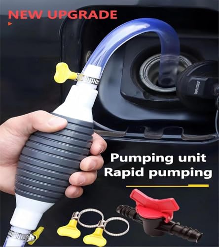 Image of Manual Fuel Transfer Pump with Hand Siphon Bulb Pipe for Petrol Diesel Water Liquid Transfer Portable Pump