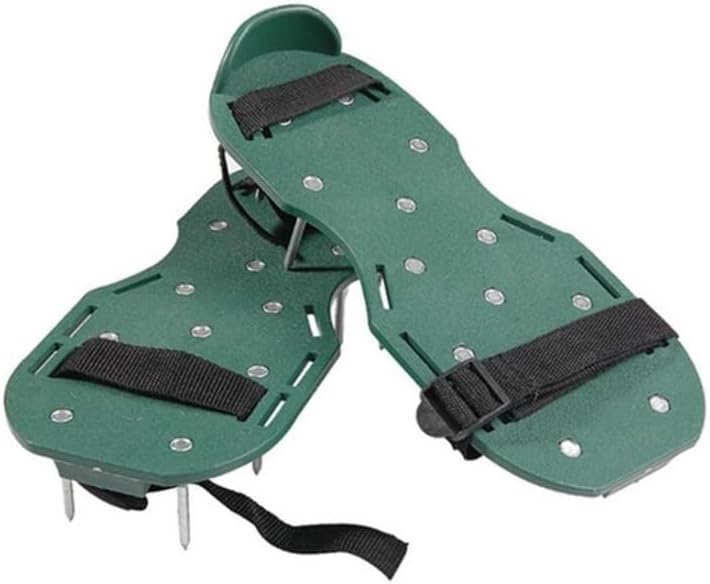 Lawn Aerator Shoes for Garden Soil – Heavy-Duty Spiked Sandals with Adjustable Straps and Plastic Base for Yard Aeration and Soil Cultivation (Black/Green/Red)(Green)