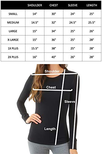 Pure Look Women's Long Sleeve Waffle Knit Stretch Cotton Thermal Underwear Shirt, Medium, Crew Neck Black
