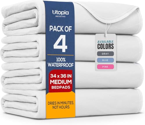 Image of 4 Pack Waterproof Reusable Heavy Absorbency Incontinence Bed Pads 34 inchx36 inch | Utopia Bedding Washable Underpads, Chuck Pads for Adults, Kids, Elderly and Pets, Bedwetting Pads for Sofa and Couch, White