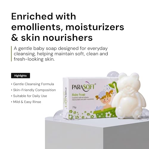 Image of Parasoft Baby Soap 75 g (Pack of 4) - Gentle Moisturizing Baby Bath Soap with Emollients & Skin Nourishers | Mild Cleansing Soap for Baby Skin