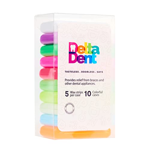 Kieferorthopädisches Wachs - 10 Stück - 50 hochwertige kieferorthopädische Wachsstreifen in farbigen Etuis - geschmacksneutral und parfümie - DeltaDent