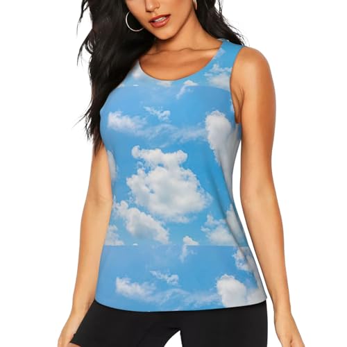 Blue Sky White Cloud Print Athletic Tank Tops Summer Workout Keeping Comfortable Yoga Running Hiking Period