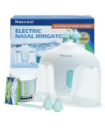 Nascool Electric Nasal Irrigation System with 50 Salt Packets, 2 Modes Nose Cleaner with Auto Waste Collection Function (White)