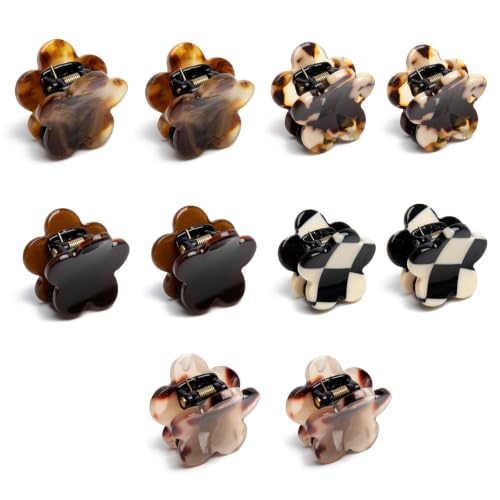 Small Hair Clips, Acetic Acid Flower Mini Claw Jaw Clips,No-Slip Cute Tiny Buns Clip,Pining Bangs,Strong Grip, Classic Clamp Clips Gift for Girl Women Thin Thick Hair Styling (10 PCS Neutral)