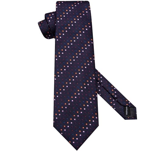 Image of Hi-Tie 70 inches Ties for Men Silk Extra Long Necktie and Pocket Square Cufflinks Set Men Big and Tall Tie Business
