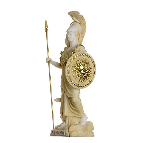 Athena With Owl Medusa Shield Greek Goddess Alabaster Statue Gold 6.69" #TOP7