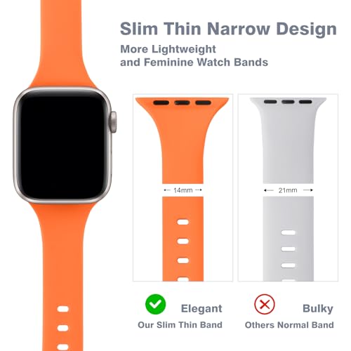 Image of 6 Pack Thin Slim Soft Silicone Bands Compatible with Apple Watch Women Men | 38mm 40mm 41mm 42mm 44mm 45mm 46mm 49mm, Waterproof Lightweight Strap for iWatch Series 11 /10 /9 /8 /7 /6 /5 /4 /3 /2 /1 SE Ultra