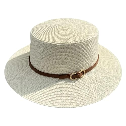 Chapeau de plage en paille pour femme, protection soleil style Panama décontracté à bord plat