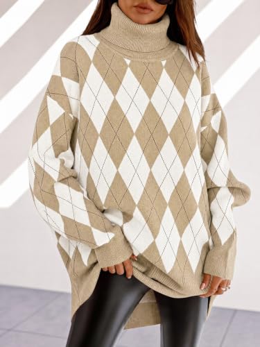 Image of Womens Turtleneck Oversized Sweater Batwing Chunky Pullover Sweater Casual Fall Loose Knit Jumper Top