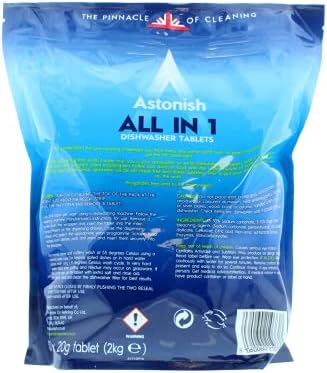 Astonish All In 1 Powerful Cleaning Dishwasher Tablets with Salt and Rinse Aid, Mega Pack of 100 Tablets, Lemon Fresh