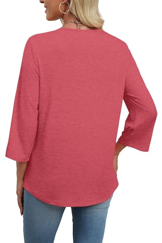 Image of WIHOLL 3 /4 Length Sleeve Womens Tops Boho V Neck Lace Shirt Trendy Blouses Dressy Casual Vacation Clothes S-3XL