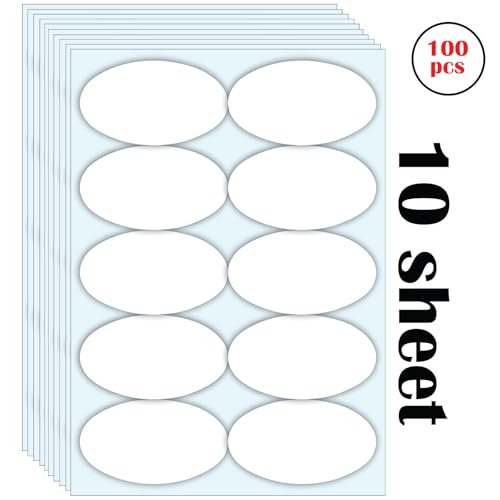 Image of CVANU Spice Jar Label Stickers (100PCS - White) Self-Adhesive Kitchen Container Labels with Black Marker | Matte Writable Stickers for Spice Bottles, Storage & Masala Boxes | Oval Design Blank Labels