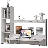 Pmnianhua Floating Desk,41'' Wall Mounted Desk Fold Down Laptop Desk Folding Space Saving Table Workstation with Storage Shelves for Bedroom Study Room Small Space (Off White-Left)