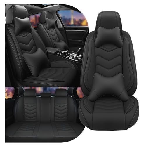Image of CTDS Car Seat Covers for VW Tiguan 2009-2026, Stylish Sport Seat Cover, Premium Nappa Leather Car Seat Cover. Automobile Seat Covers Sets.(Luxury 5 Seats /Pure Black)