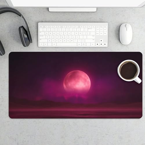 Image of Purple Moon Mountain Extended Gaming Mouse Pad, with Stitched Edges Large Mouse Pad Desk Protector, Rubber Base Mousepad Keyboard Mouses Mat for Work Game Office Home- 32 inch X 16 inch Inch