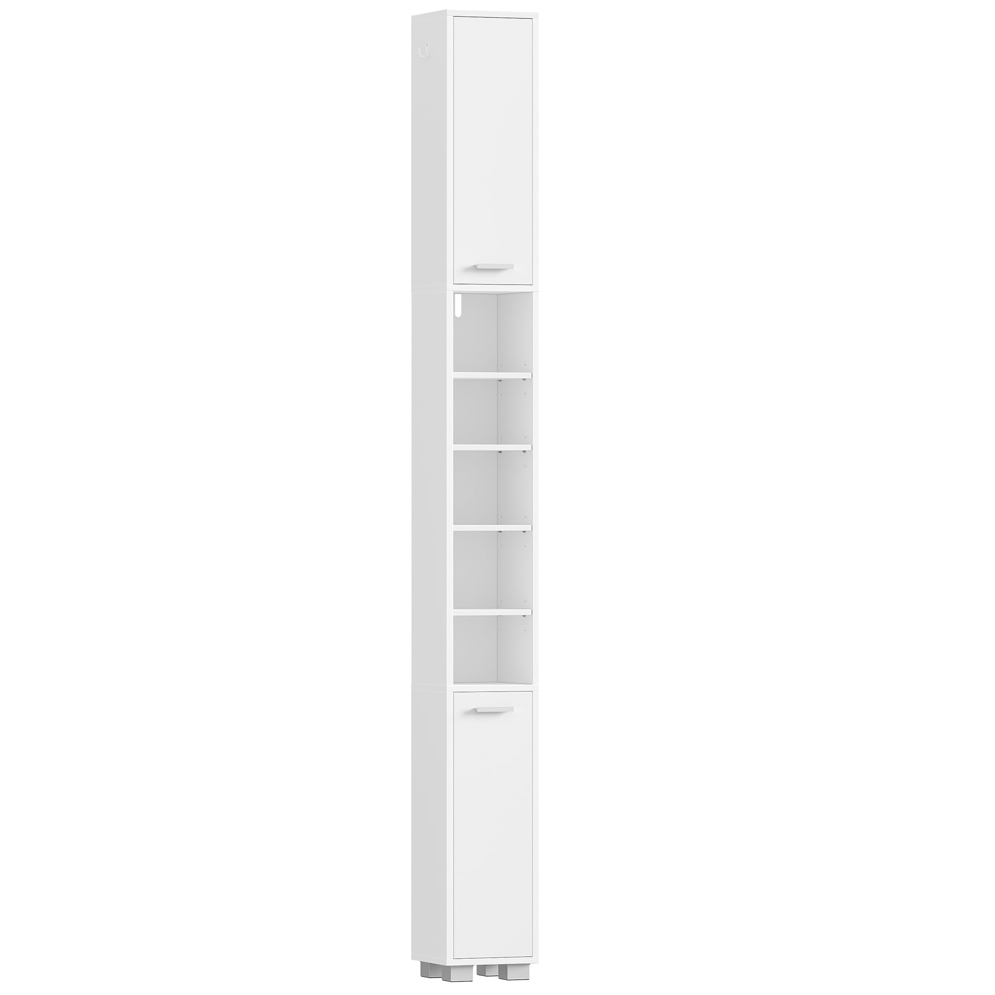Hzuaneri Mueble de Baño Alto, Columna Baño, Armario Alto con 2 Puertas, 2 Cajas de Almacenamiento y Compartimentos Abiertos, Estantes Ajustables, 20 x 20 x 200 cm, Blanco BC28503X