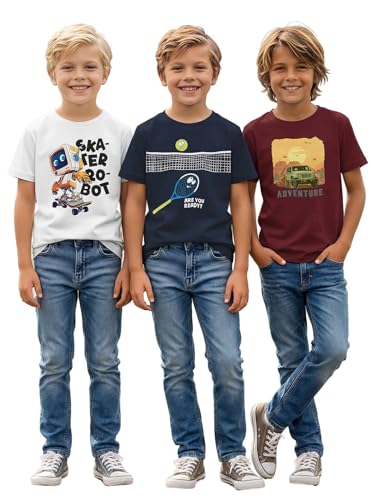 Image of HELLCAT Boys Round Neck Printed Blended Cotton Tshirt -Combo Pack of 2 - Orange /Blue