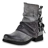 k&k schuhe blumenthal  SCARPE VITA Damen Stiefeletten Biker Boots Metallic Leicht Gefütterte Schuhe 169155 Grau Blumen Leicht Gefüttert 37