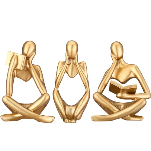 CYYKDA Denkende Statue, Dekoration, moderne abstrakte Kunststatue, Heimdekoration, geeignet für Schreibtisch, Tisch, Regal, Gold