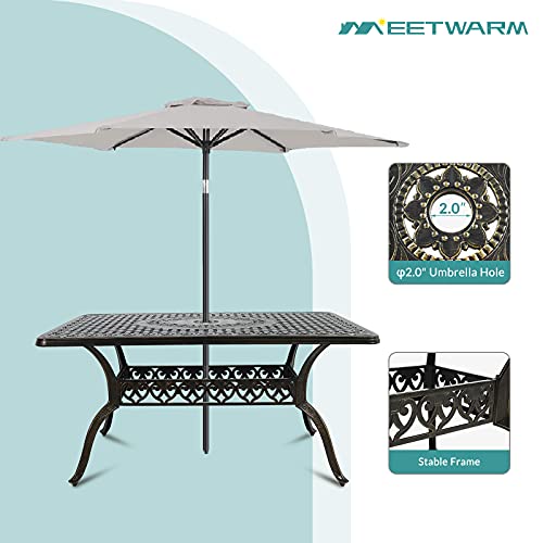 Image of MEETWARM 7-Piece Outdoor Patio Dining Set, All-Weather Cast Aluminum Patio Conversation Set for Backyard Garden Deck with 6 Chairs, 1 Rectangular Table, 2 inch Umbrella Hole, Dark Bronze