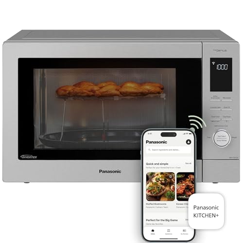 Panasonic HomeChef 4-in-1 Countertop Microwave Air Fryer Combo, Time-Saving 20 Presets + App-Linked Recipes, 1000W 1.2 cu ft Inverter Multi Oven & Convection Tech – NN-CV87QS Stainless Steel