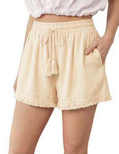 DIBAOLONG Womens Linen Shorts Wide Leg Boho Summer Beach Shorts with Pocket