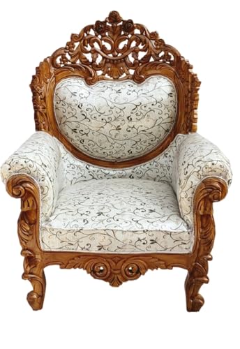 Image of Wooden 5 Seater Sofa Set with Center Table, Solid Wood Hand-Carved Sofa with Traditional Design Furniture for Living Room, Home, Office