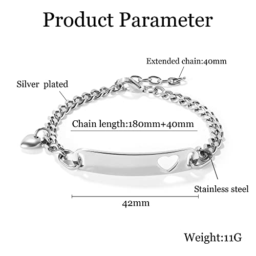 Shumei Jewelry Personalized Custom Id Name Bracelet, Nameplate Date Engraved Stainless Steel Silvery Bracelet Best Friend Customized Gifts For Women thumb #1