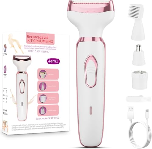 Depilador Elétrico Feminino 4 em 1 Recarregável USB Facial e Corporal