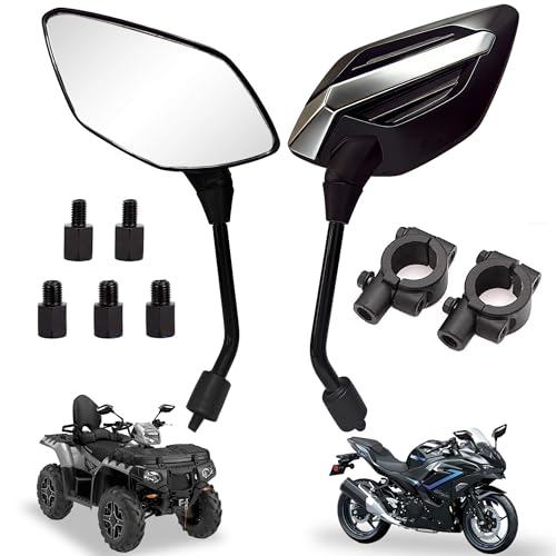 QYMOTO ATV Mirrors,ATV Handlebar Rear View Mirrors, Universal Fit Motorcycle,Scooter,Four wheeler Quad,Complete Installation Kit with Multiple Adapters 8mm 10mm for Polaris Sportsman,CFMOTO Cforce