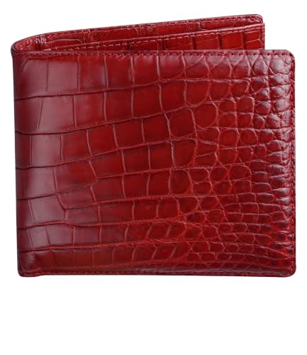 Image of Red Exotic Double Side Leather Bifold Wallet for Men, RFID Blocking Wallet