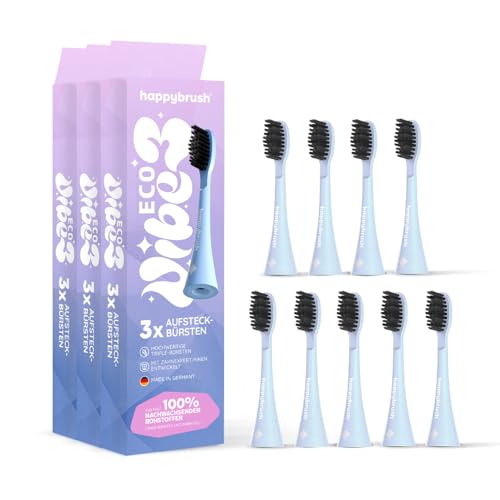 happybrush Aufsteckbürsten 9 Stück (3x3) für elektrische Schallzahnbürste ECO VIBE Sunrise Wechselköpfe mit Icons zur Unterscheidung | Original Ersatzbürsten mit abgerundeten Borsten (Pastelltöne) 1