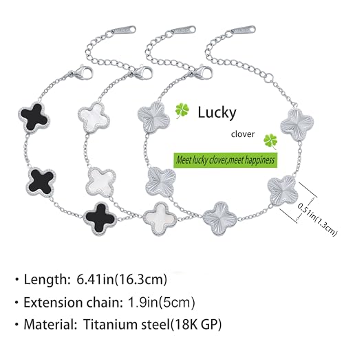 Silver Chain Bracelet Set Gold/White/Black Clover Bracelets for Women Four Leaf Lucky Bracelets Jewelry Gifts for Women 3Pcs2