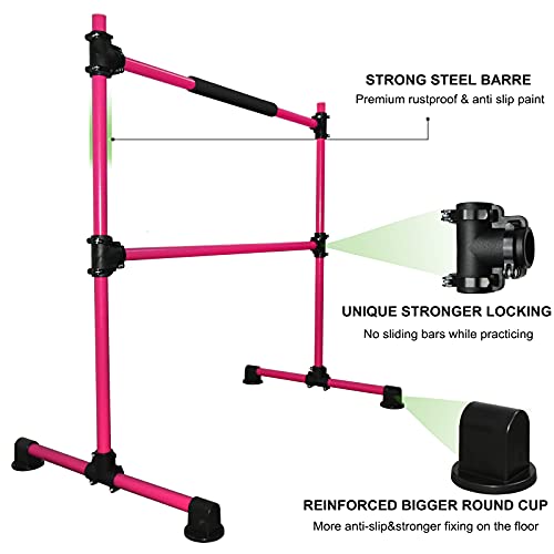 JC-ATHLETICS Updated Adjustable & Portable Ballet Barre Bar for Home Kids,Dance Barre Workout Equipment with Carry Bag,Free Standing,Lightweight and Easy to Move Around, 4Ft Tall