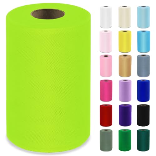 Image of Lime Green Tulle Fabric Roll 6 Inch x 100 Yards Tulle Ribbon