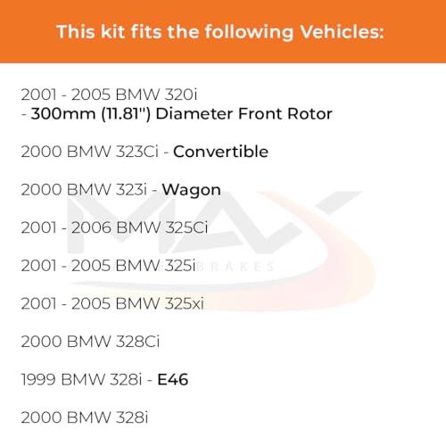 Image of Max Advanced Brakes Front Brake Kit Compatible With 2001-2003 2004 2005 BMW 320i 323Ci 325Ci 325i 325xi 328Ci 328i Replacement Geomet Coated OE Disc Brake Rotors and Ceramic Brake Pads