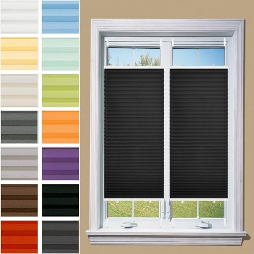 Cortina Plisada 70 x 85 cm Filtrado de Luz y Protección Visual Solar UV Estor Plisado Opaco con Soportes de Sujeción para Ventanas y Puertas, Negro
